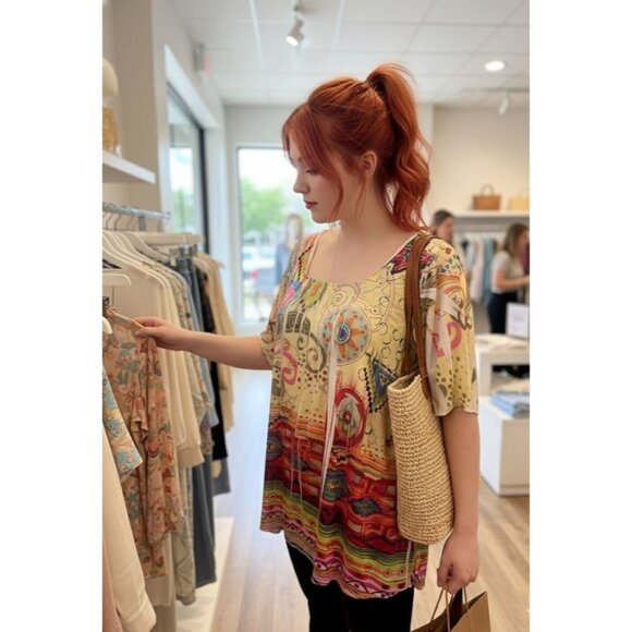 Simply Irresistible Womens Colorful Bohemian Print Top XL  Polyester/Spandex - Picture 1 of 6